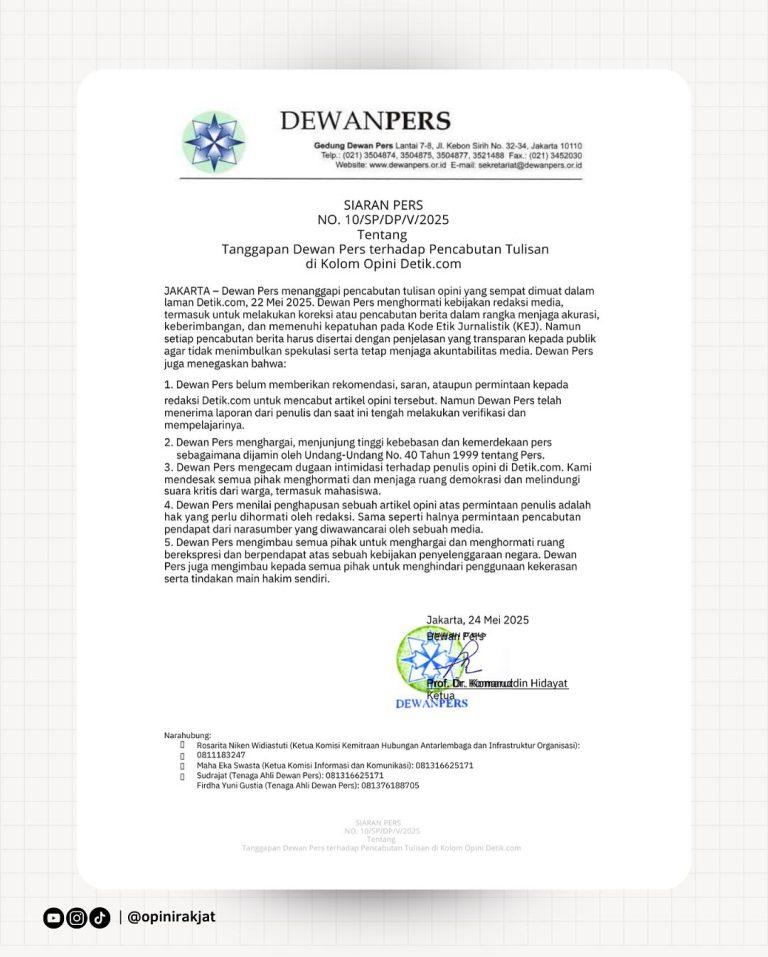 Penulis opini soal jenderal di jabatan sipil datang ke Dewan Pers. Ia merasa diteror. Dua kali diserempet _ ditendang orang tak dikenal. Dewan Pers_ ada du_4